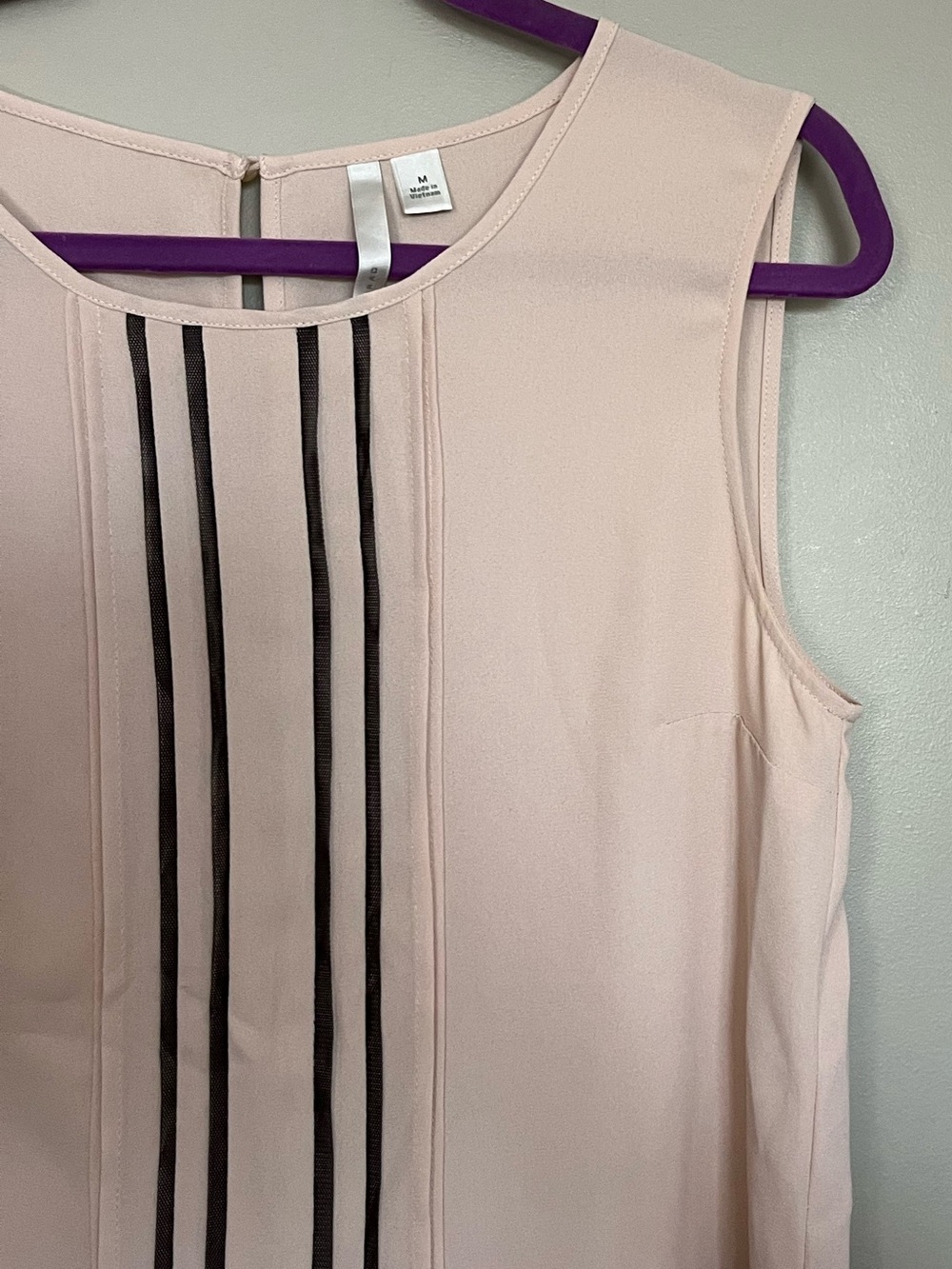 Sleeveless Pale Pink Striped Front Panel Women's Top